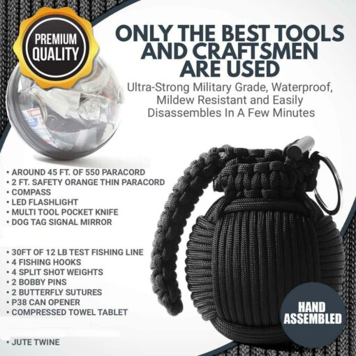 Tactical Paracord Survival Grenade – 24-in-1 Emergency Kit - Image 3